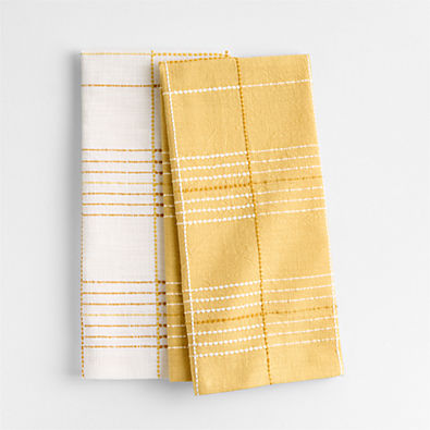 View Dash Plaid Saffron Yellow Organic Cotton Dish Towels, Set of 2 details