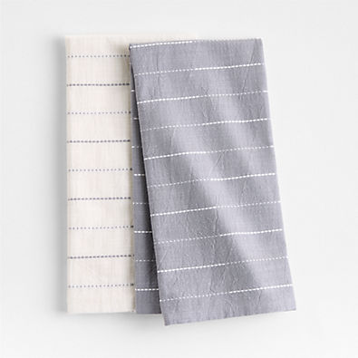 View Dash Stripe Pewter Grey Organic Cotton Kitchen Towels, Set of 2 details