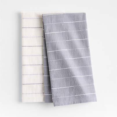 Dash Stripe Pewter Grey Organic Cotton Dish Towels, Set of 2