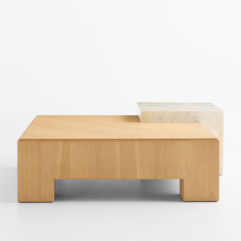 Deuce White Onyx Marble and Natural Oak Wood 51" Square Coffee Table by Venus Williams - image 3 of 6