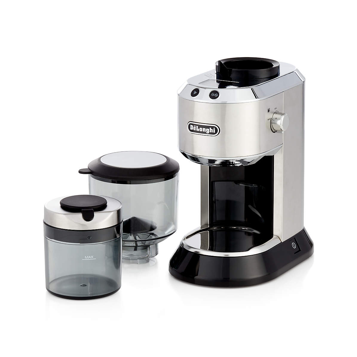 DeLonghi KG521 Dedica Stainless Steel Conical Burr Digital 12oz Grinder  with 18 Grind Settings and Portafilter Adaptor