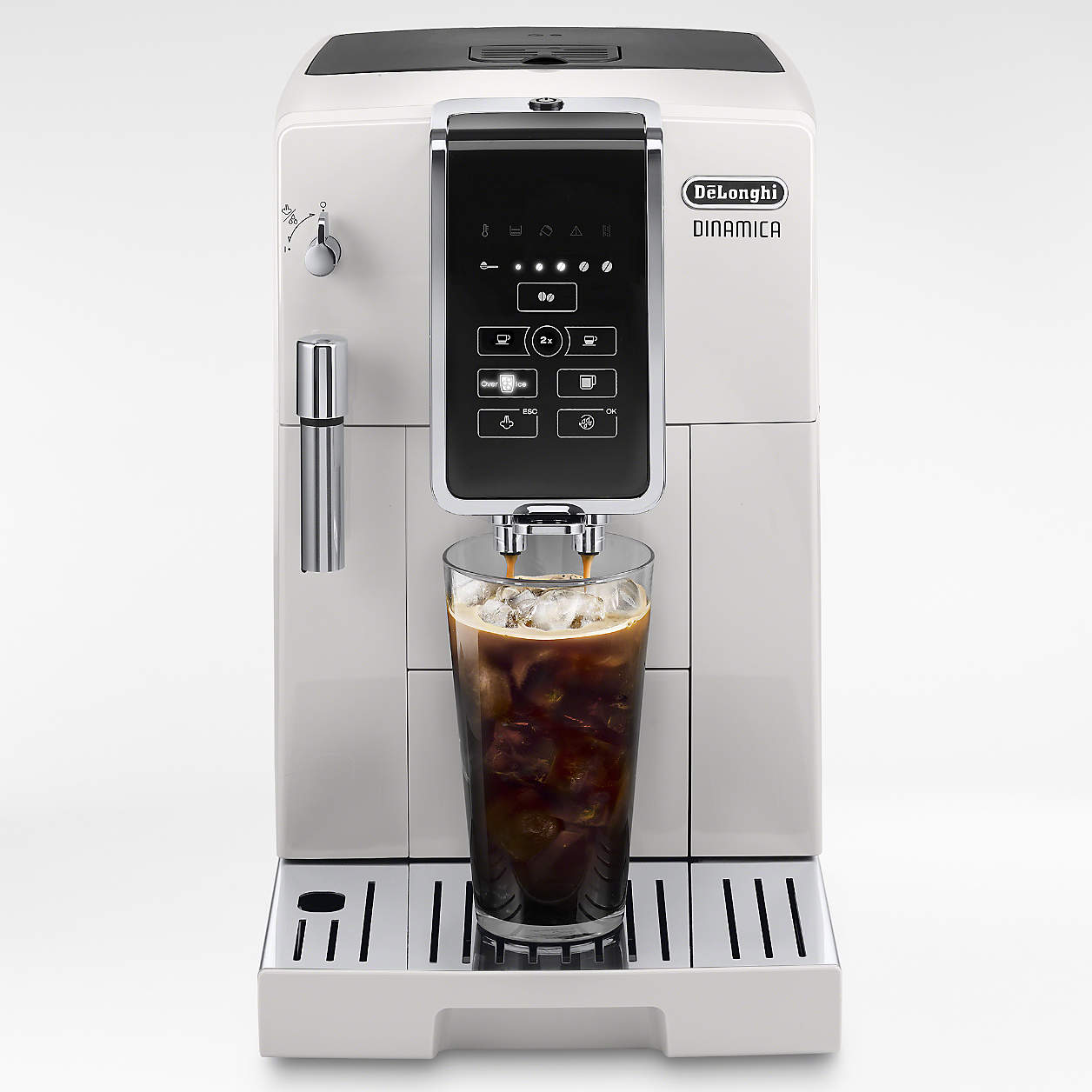 De'Longhi White Dinamica Espresso Machine with Iced Coffee and Manual