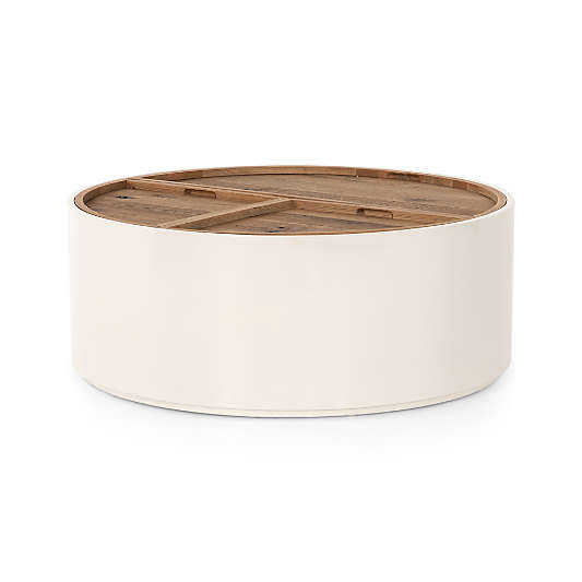 Dean White and Oak 42" Round Storage Coffee Table