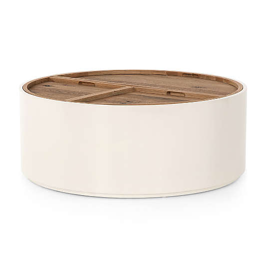 Dean White and Oak 42" Round Storage Coffee Table