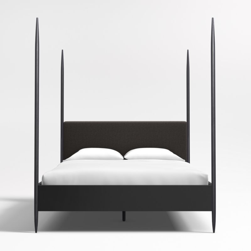 Dearborn Black Four Poster Queen Bed with Upholstered Headboard