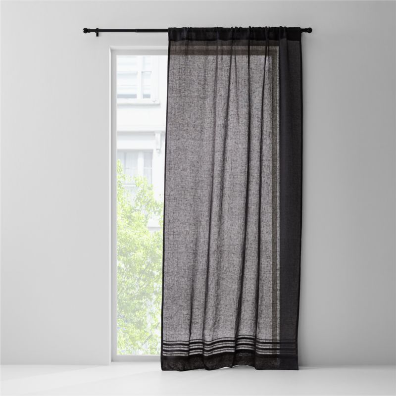 Storm Grey EUROPEAN FLAX Certified Linen Sheer Stripe Window Curtain