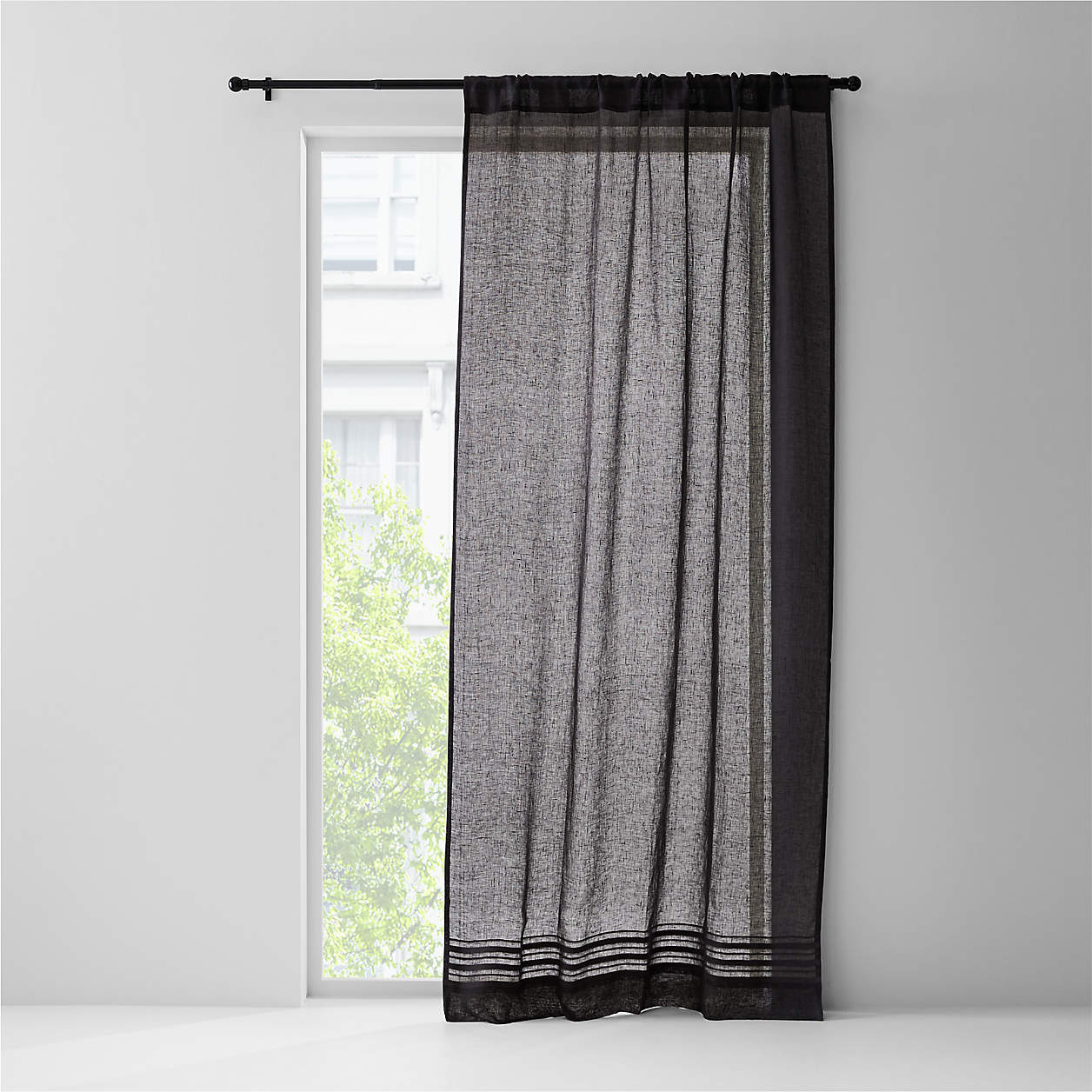 Storm Grey European Flax Certified Linen Sheer Stripe Window Curtain
