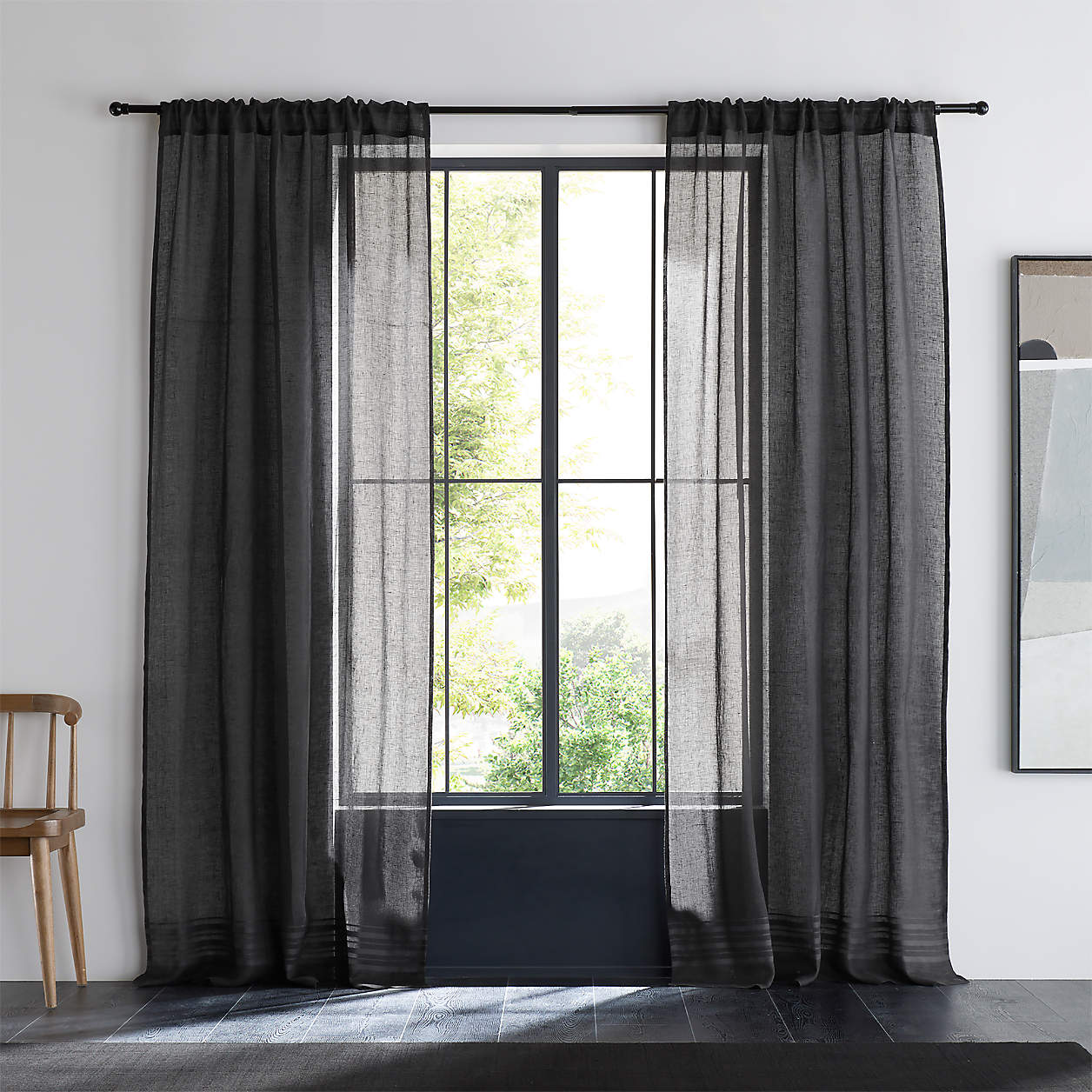Storm Grey EUROPEAN FLAX Certified Linen Sheer Stripe Window Curtain