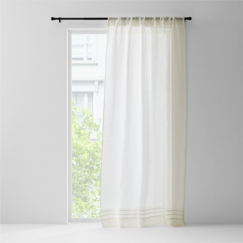 Ivory European Flax Certified Linen Sheer Stripe Window Curtain Panel