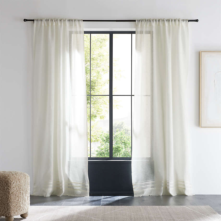 Ivory European Flax ®-Certified Linen Sheer Stripe Window Curtain Panel 52"x84"