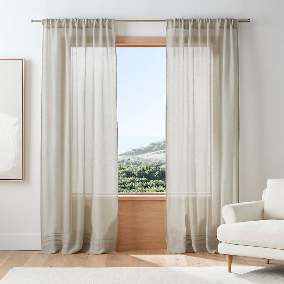 Warm Beige European Flax ®-Certified Linen Sheer  Stripe Window Curtain Panel 52"x84"