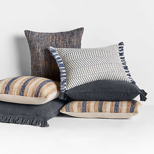 Casual Textured Fringe 24"x16" Deep Indigo Throw Pillow Cover