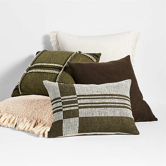 Deep Brown and Burnt Green Throw Pillow Arrangement