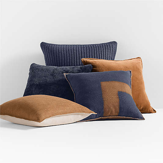 Deep Indigo and Brown Throw Pillow Arrangement