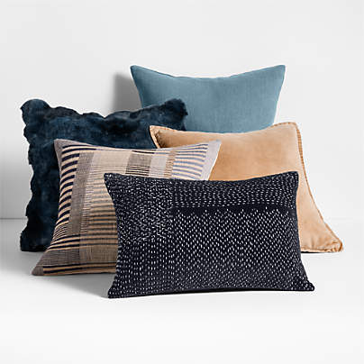 Deep Indigo and Tan Throw Pillow Arrangement