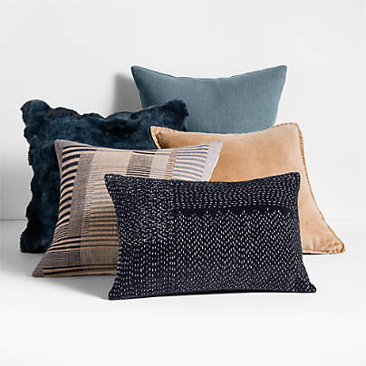 Deep Indigo and Tan Throw Pillow Arrangement