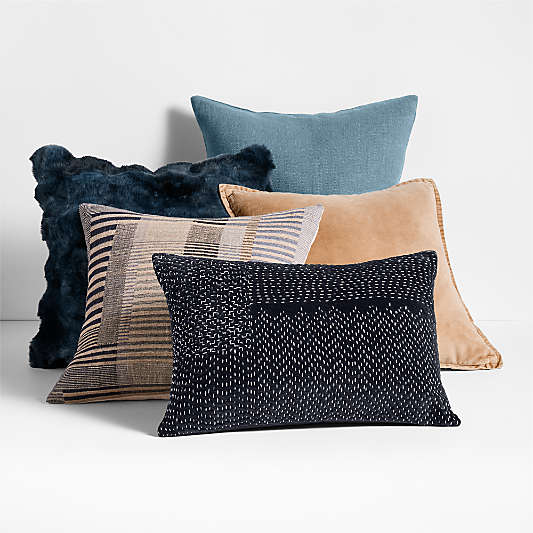 Deep Indigo and Tan Throw Pillow Arrangement