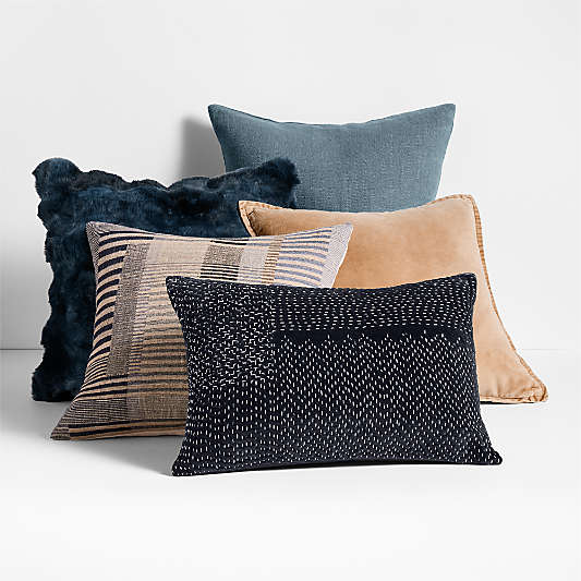 Deep Indigo and Tan Throw Pillow Arrangement