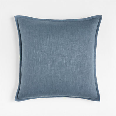 View Blue 20"x20" Organic Laundered Linen Throw Pillow with Feather Insert details