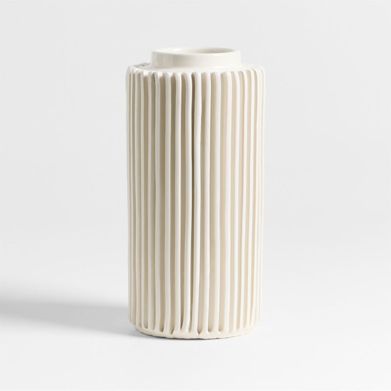 Della Small White Ceramic Ribbed Vase 12" - image 5 of 7