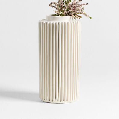 View Della Small White Ceramic Ribbed Vase 12" details