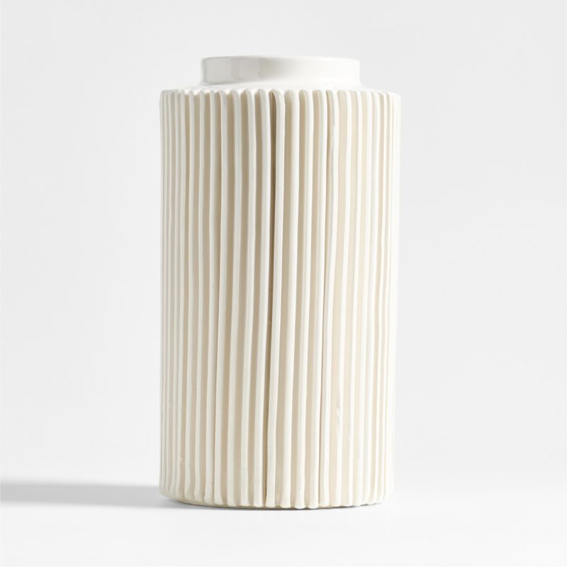 Della Tall White Ceramic Ribbed Vase 15" - image 4 of 6