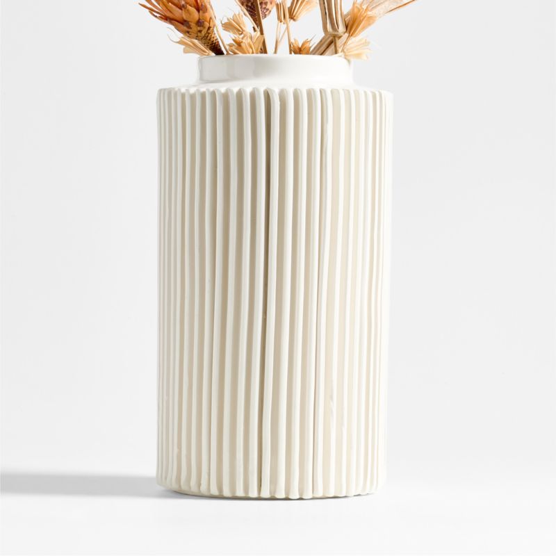 Della Tall White Ceramic Ribbed Vase 15" - image 0 of 6