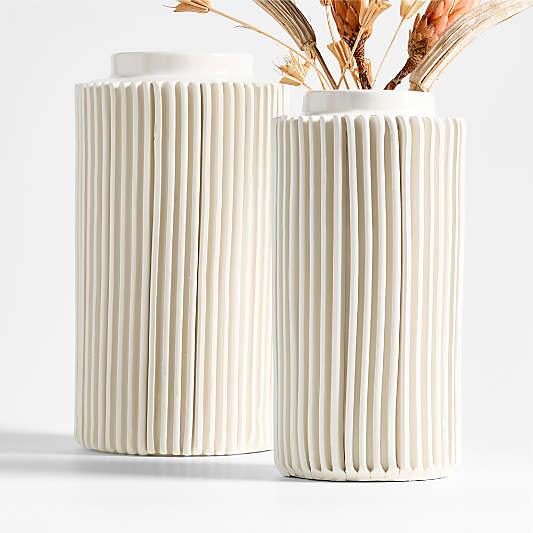 Della White Ceramic Ribbed Vases