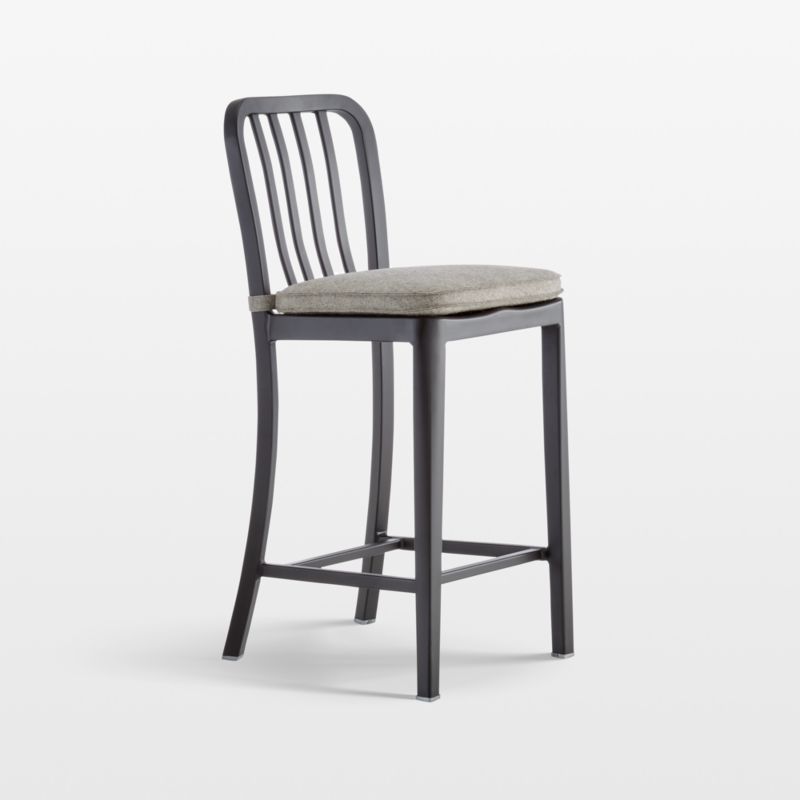 Delta Matte Black Counter Stool with Felt Grey Cushion