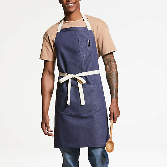 Indigo Organic Cotton Kitchen Apron with Pockets