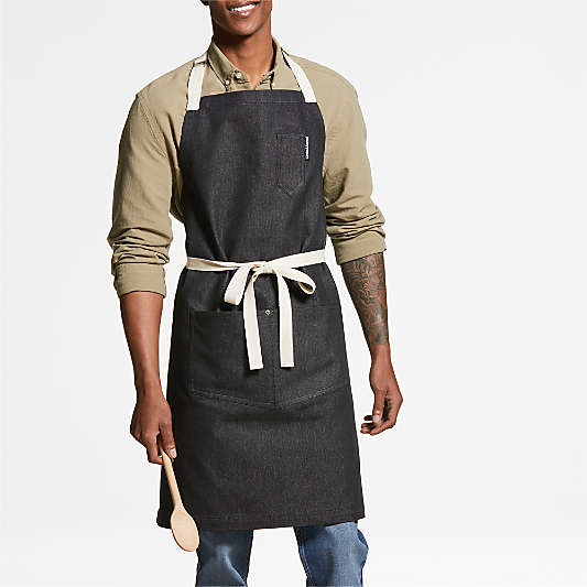 Black Organic Cotton Kitchen Apron with Pockets