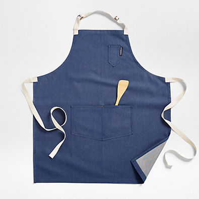 View Deep Sea Blue Kitchen Apron with Pockets details