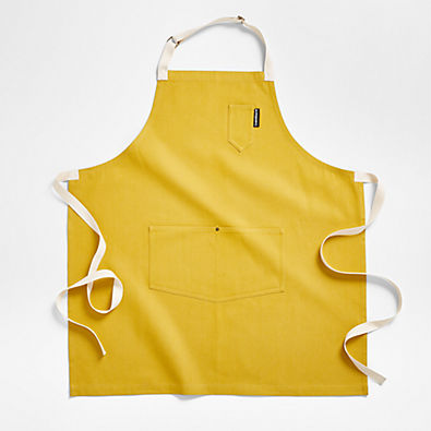 View Ocher Yellow Kitchen Apron with Pockets details