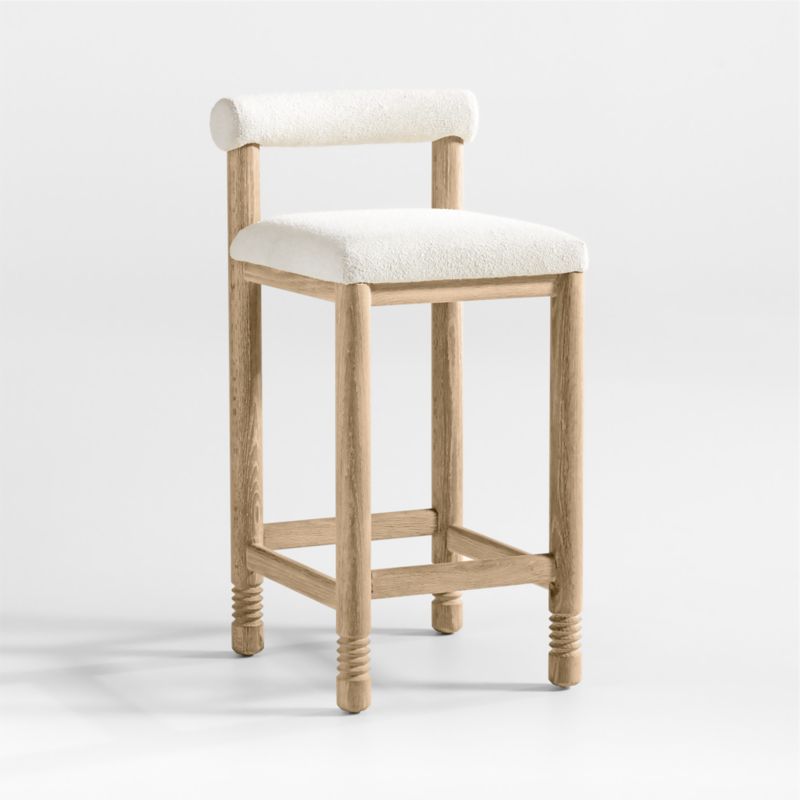 Revival Boucle Oak Counter Stool by Athena Calderone