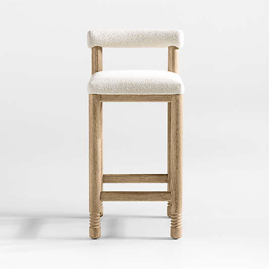 Revival Boucle Oak Counter Stool by Athena Calderone