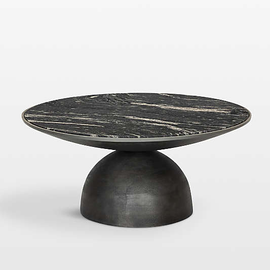 Dev Black Marble and Grey Metal 35" Round Coffee Table