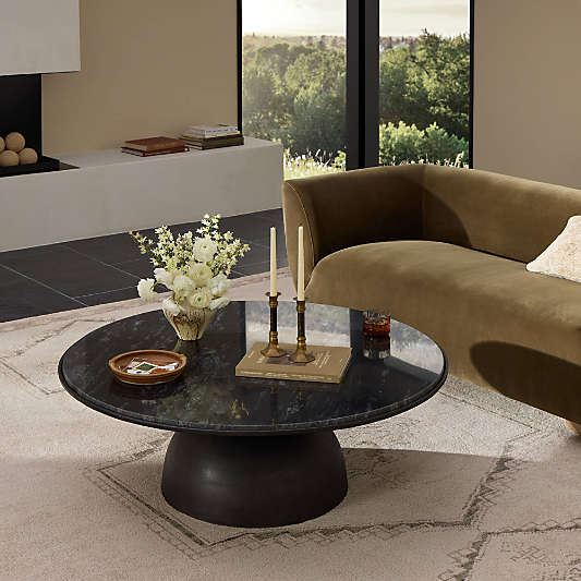 Dev Black Marble and Grey Metal 35" Round Coffee Table