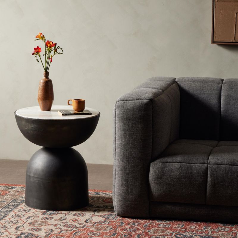 Dev Taupe Marble and Grey Metal End Table