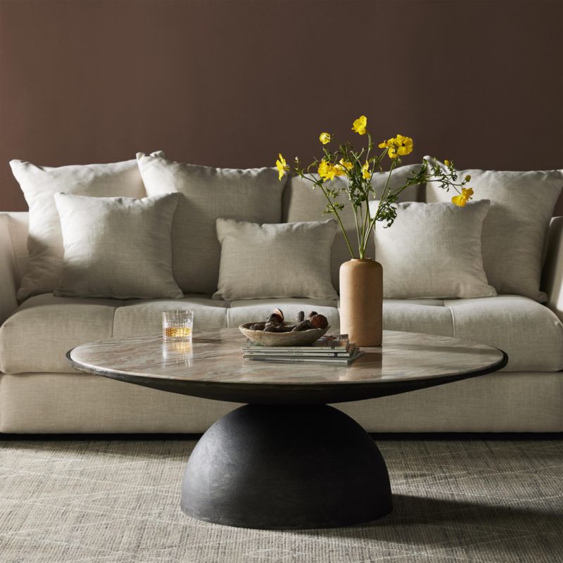 Dev Taupe Marble and Grey Metal 47" Round Coffee Table