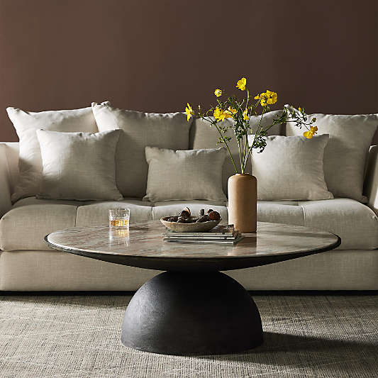 Dev Taupe Marble and Grey Metal 47" Round Coffee Table