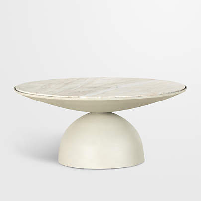 Dev Taupe Marble and White Metal 35" Round Coffee Table