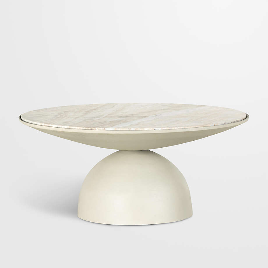 Dev Taupe Marble and White Metal 35" Round Coffee Table + Reviews