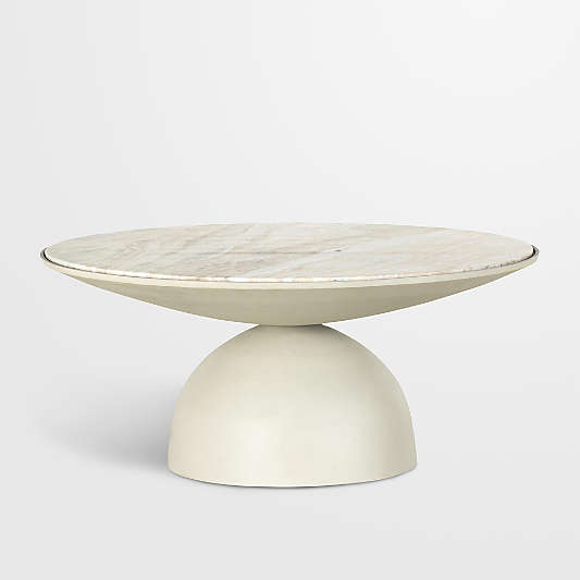 Dev Taupe Marble and White Metal 35" Round Coffee Table