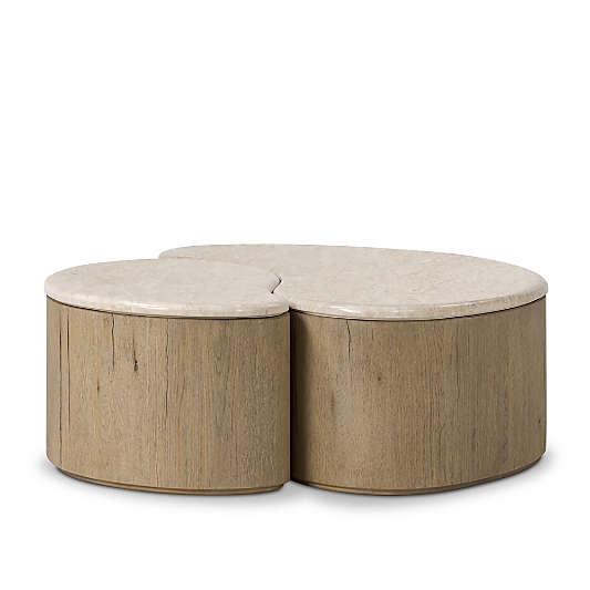 Dexter Cappuccino Marble and Brown Oak Wood Nesting Coffee Tables