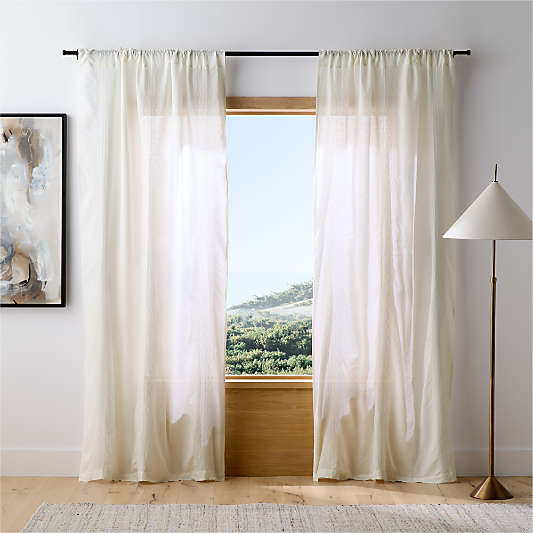 Crisp White Diamond Stitch EUROPEAN FLAX ™-Certified Linen Sheer Window Curtain Panel 52"x96"