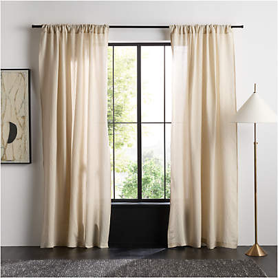 Natural Taupe Diamond Stitch EUROPEAN FLAX ™-Certified Linen Sheer Window Curtain Panel 52"x84"