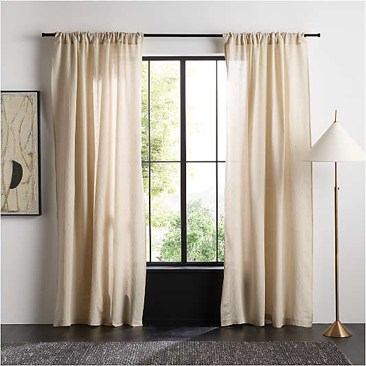 Natural Taupe Diamond Stitch EUROPEAN FLAX ™-Certified Linen Sheer Window Curtain Panel