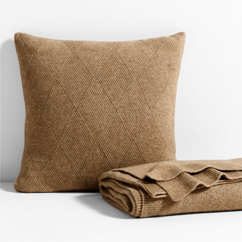 Diamond Knit 20"x20" Camel Tan Throw Pillow Cover - image 3 of 10