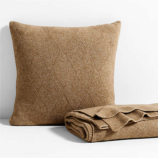 Diamond Knit 20"x20" Camel Tan Throw Pillow