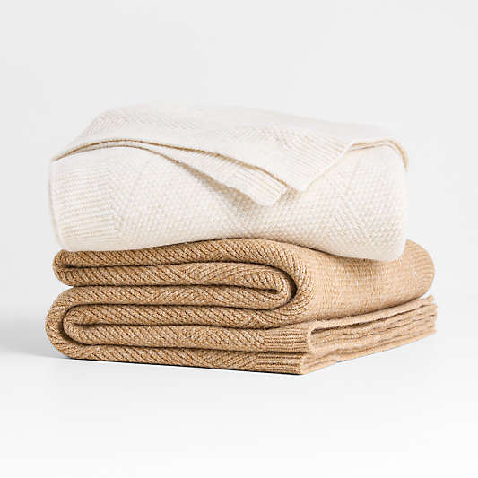 Diamond Knit 70"x55" Camel Tan Throw Blanket